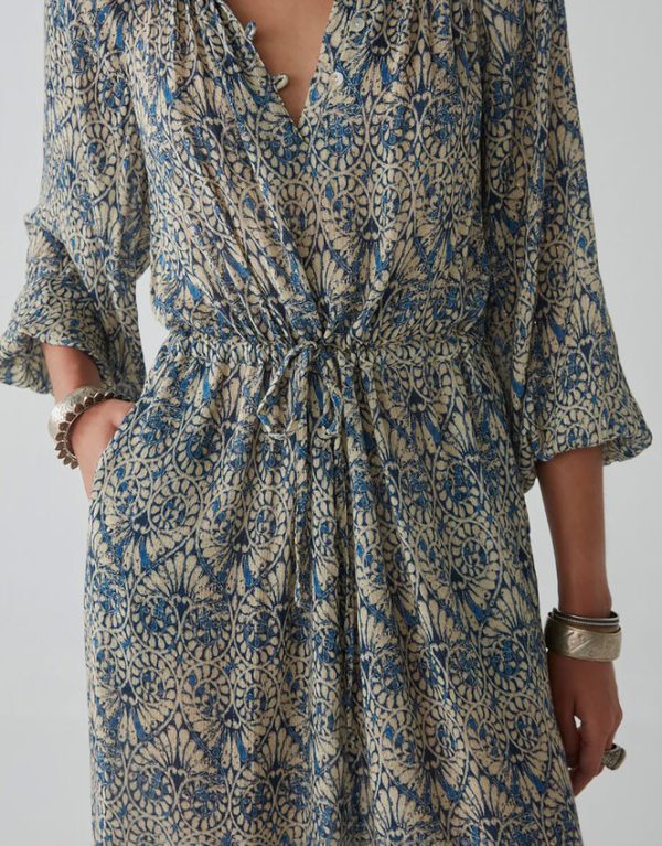 Monsoon Maison Hotel Fan Print Dress Blue - Image 3