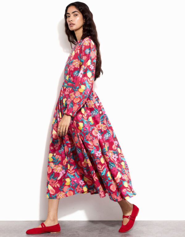 Monsoon East Fruit and Floral Print Midi Dress Red - Image 3