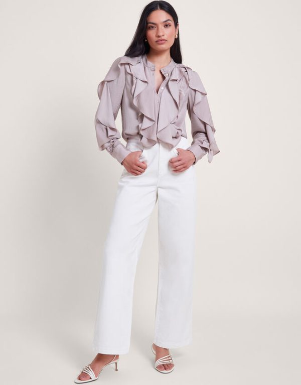 Monsoon Lola Satin Ruffle Blouse Mink - Image 2