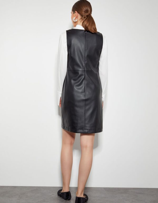 Monsoon Peri Sleeveless Faux Leather Mini Dress Black - Image 3