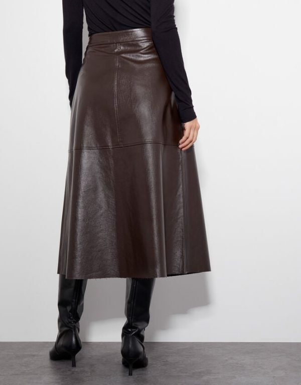 Monsoon Pippa Faux Leather Midi Skirt Brown - Image 3