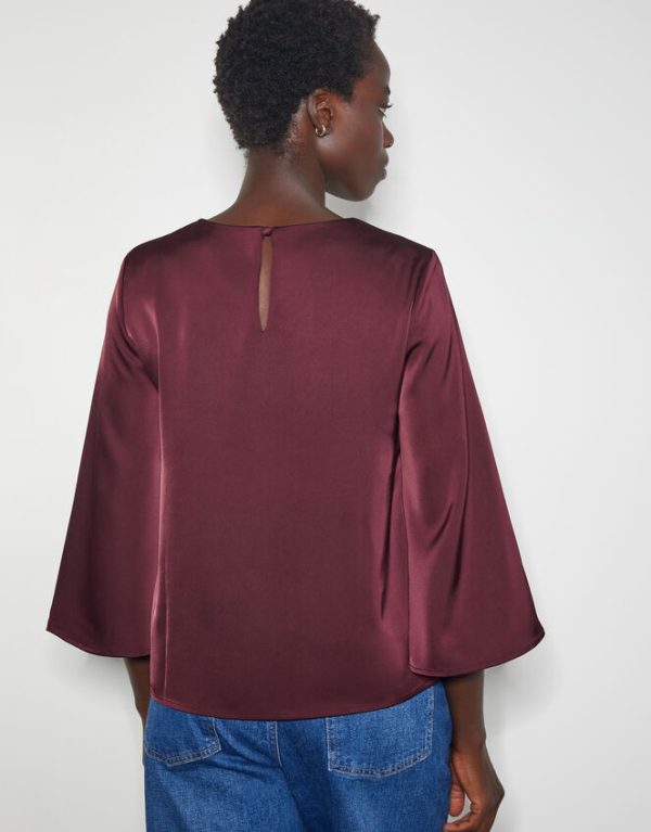 Monsoon Ingrid Bell Sleeve Satin Top Red - Image 3