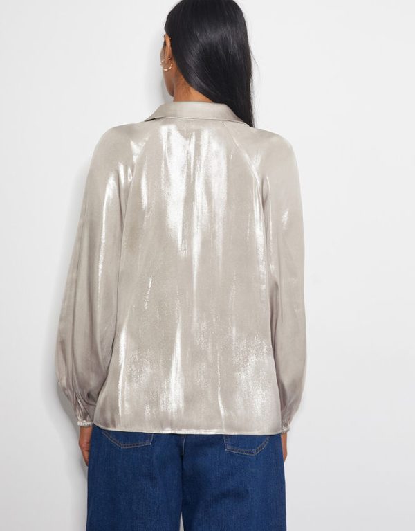 Monsoon Lillie Metallic Collar Blouse Natural - Image 2