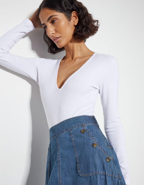 Monsoon Harper A-Line Denim Midi Skirt Blue - Image 3