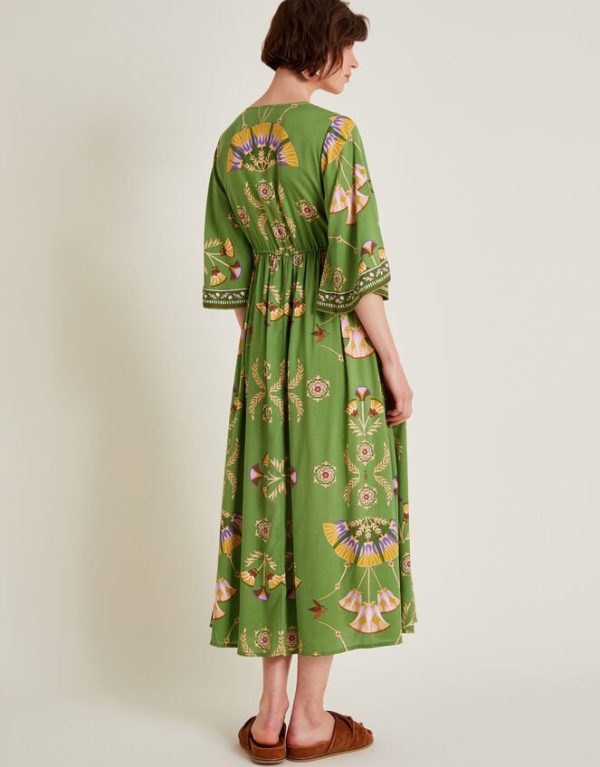 Monsoon Mollie Printed Midi Dress Green - Image 3