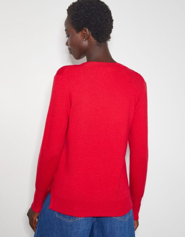 Monsoon Eva Embellished Neck Jumper Red - Image 3