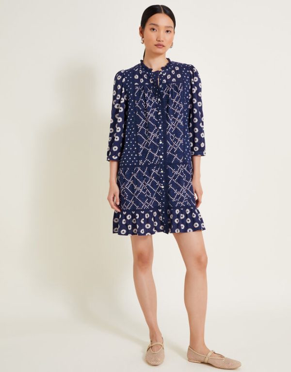 Monsoon Cindy Print Jersey Dress Blue - Image 3