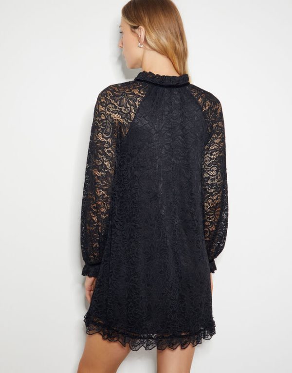 Monsoon Lulu Long Sleeve Lace Mini Dress Black - Image 3