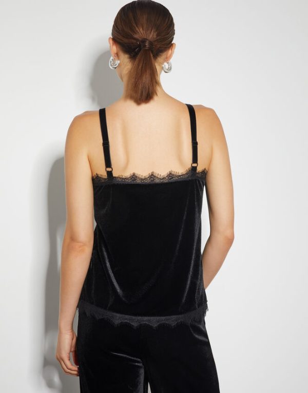 Monsoon Verity Lacy Velvet Cami Top Black - Image 3