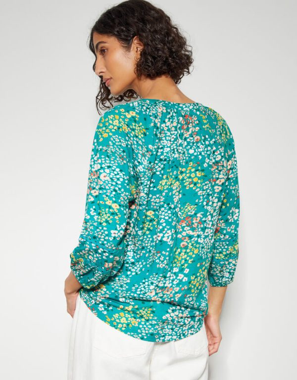 Monsoon Micola Floral Jersey Top Teal - Image 3