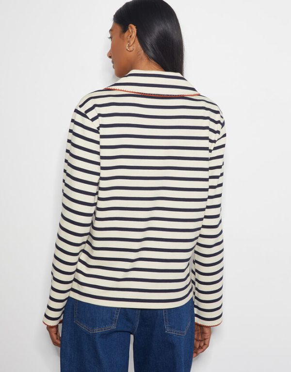 Monsoon Sami Stripe Long Sleeve Collar Top Ivory - Image 3