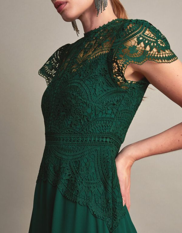 Monsoon Monica Lace Midi Dress Green - Image 2