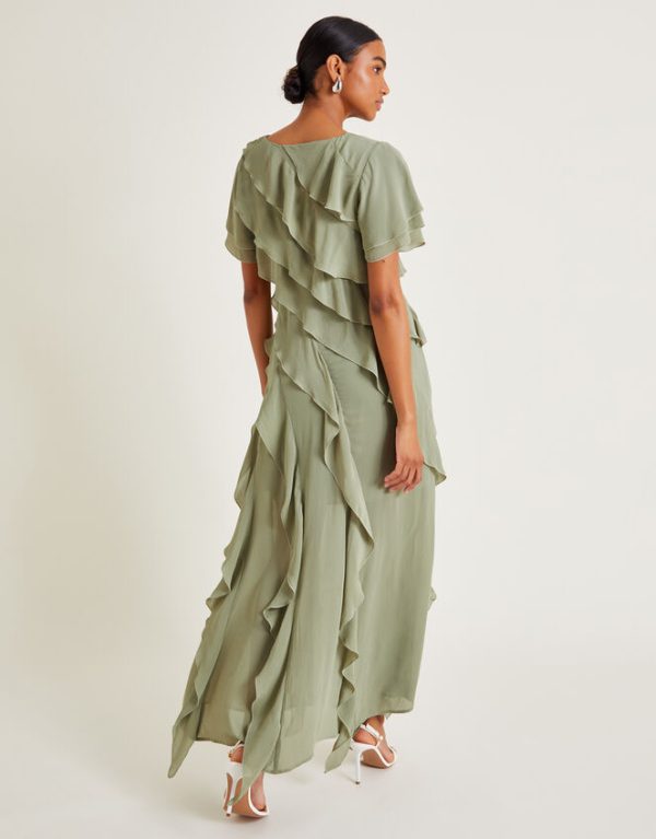 Monsoon Renata Ruffle Maxi Dress Green - Image 3