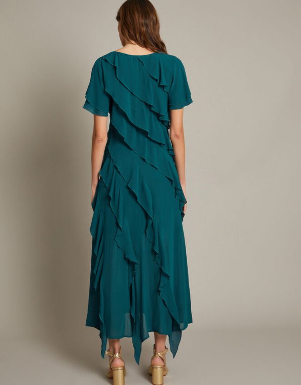 Monsoon Renata Ruffle Maxi Dress Teal - Image 3