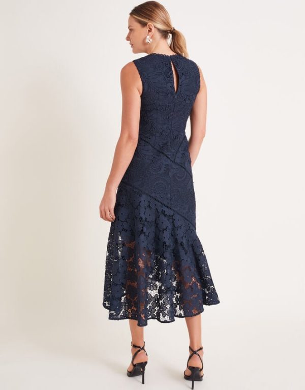 Monsoon Gianna Sleeveless Lace Midi Dress Blue - Image 3