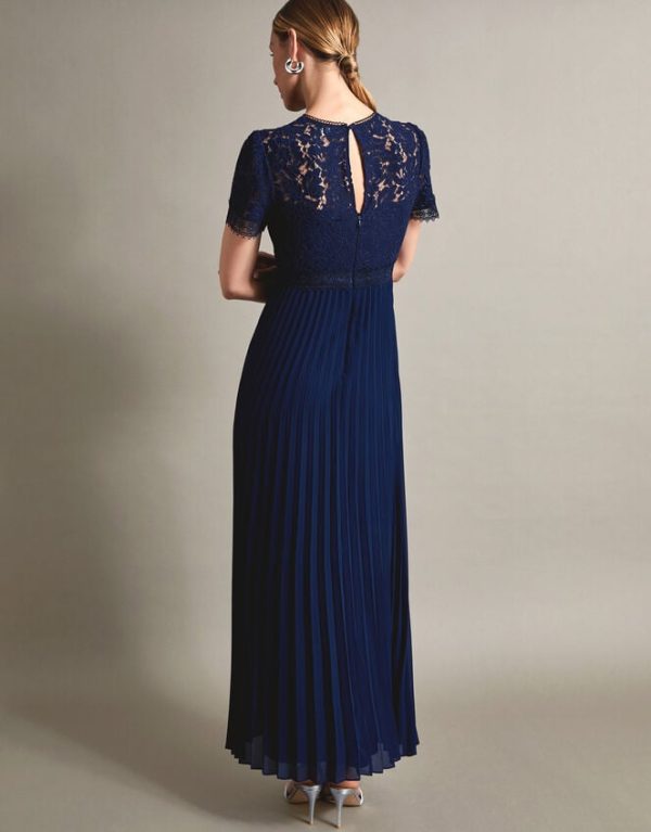 Monsoon Pippa Pleated Maxi Dress Blue - Image 3