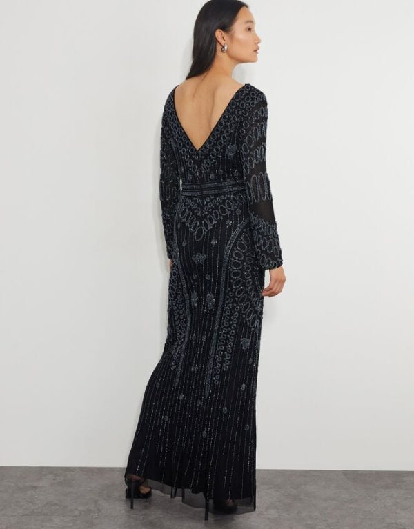 Monsoon Lorelai Beaded Long Sleeve Maxi Dress Black - Image 3