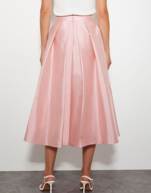 Monsoon Tanya Taffeta Pleated Midi Skirt Pink - Image 3