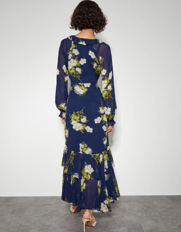 Monsoon Rowena Floral Ruffle Dress Blue - Image 3