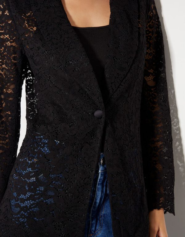 Monsoon Lola Floral Lace Blazer Black - Image 3