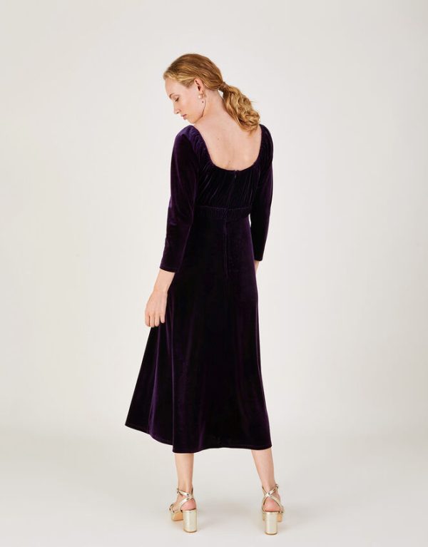 Monsoon Sara Velvet Midi Dress Purple - Image 3