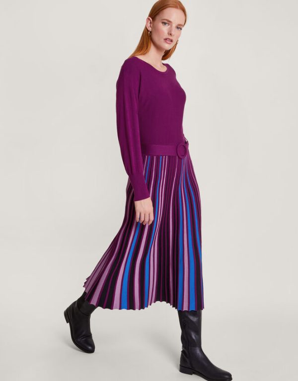 Monsoon Slash Neck Pleated Skirt Dress with LENZING™ ECOVERO™ Purple - Image 2