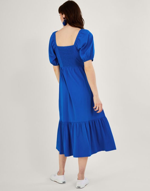 Monsoon Puff Sleeve O-Ring Detail Midi Dress Blue - Image 3