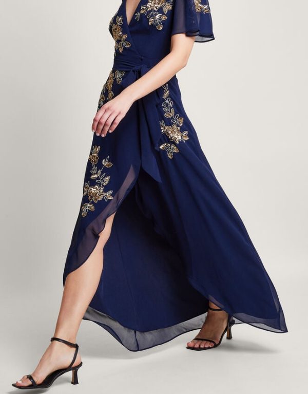 Monsoon Sarah Embellished Wrap DressBlue - Image 2