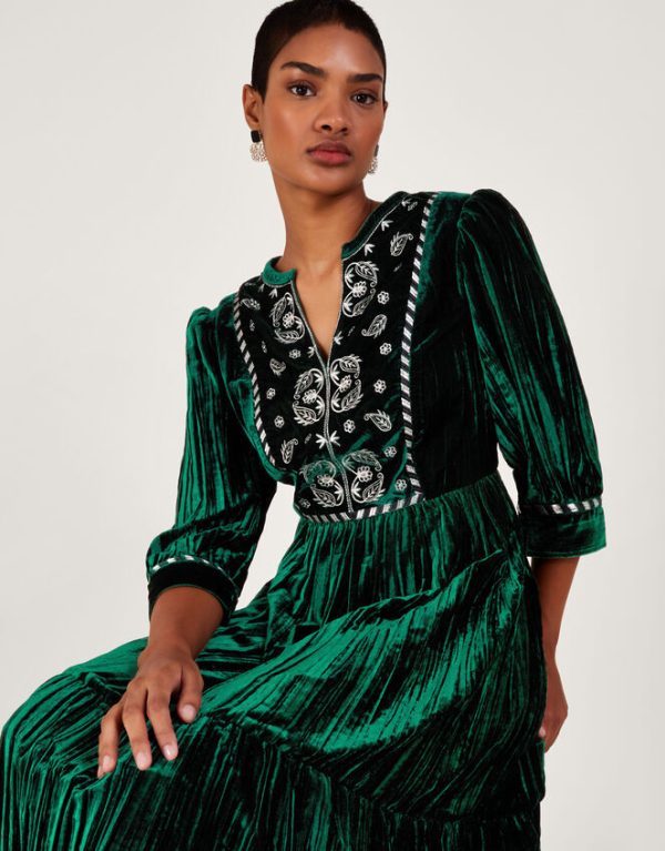 Monsoon Penny Paisley Embroidered Dress Green - Image 2