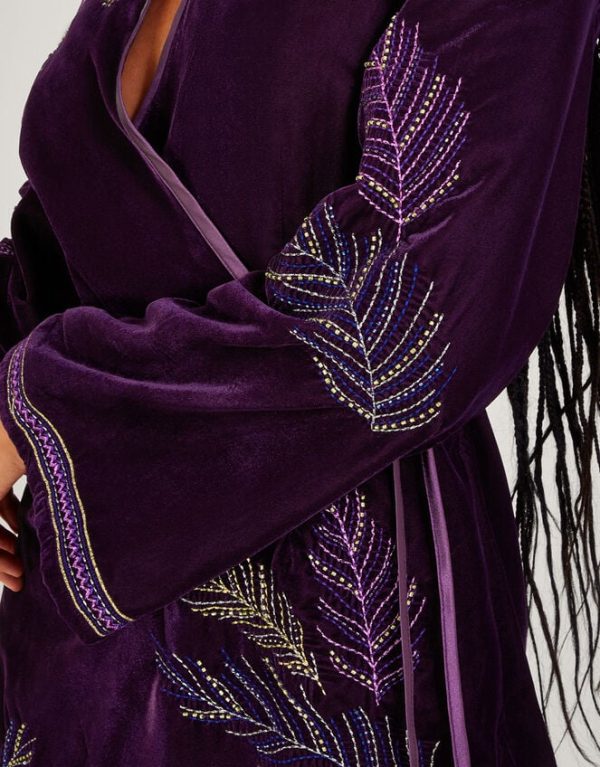 Monsoon Navi Embellished Velvet Dress Purple - Image 2