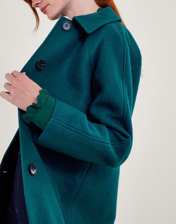 Monsoon Farah Single Breasted Coat Teal - Image 2