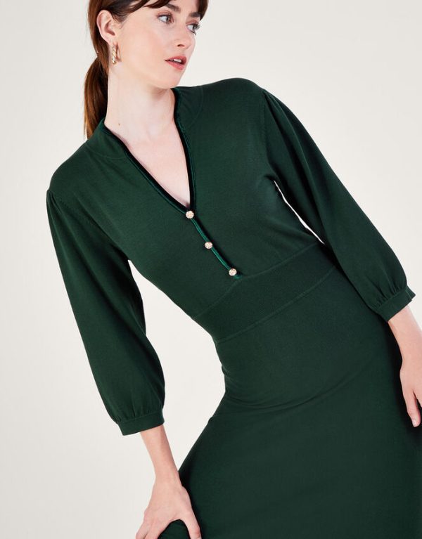 Monsoon Moira Button Midi Dress Green - Image 2