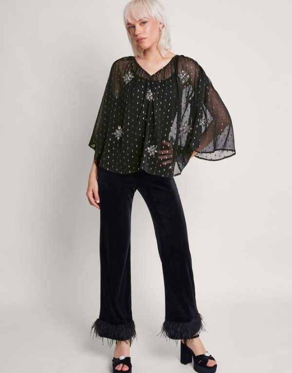 Monsoon Lydia Embellished Cape Blouse Black - Image 2