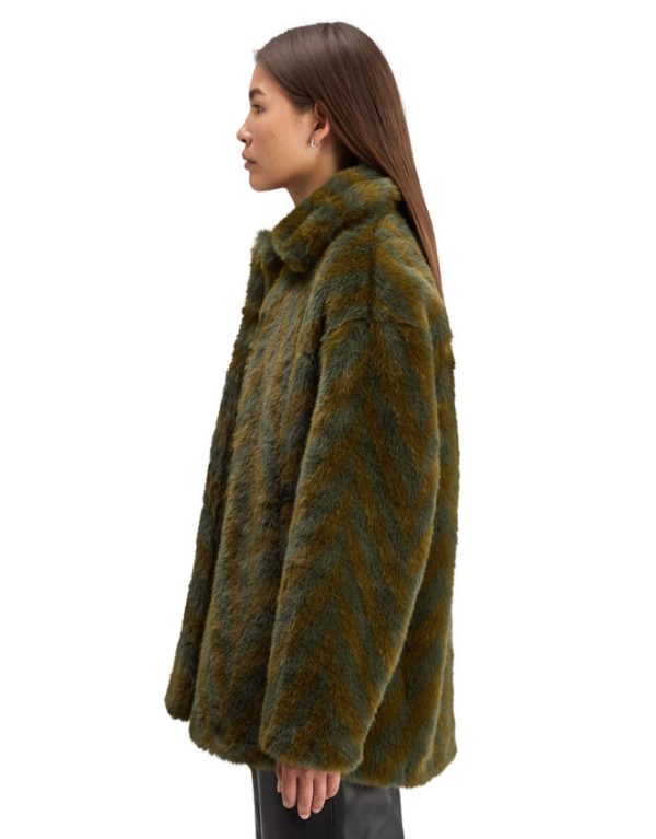 Monsoon Scotch and Soda A-Line Chevron Faux Fur Coat Green - Image 4