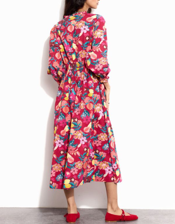 Monsoon East Fruit and Floral Print Midi Dress Red - Image 4