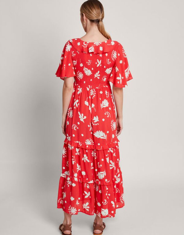 Monsoon Lily Tiered Ruffle Dress Red - Image 3