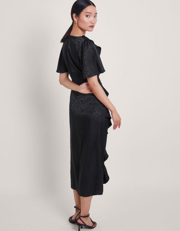 Monsoon Luna Satin Ruffle Dress Black - Image 3