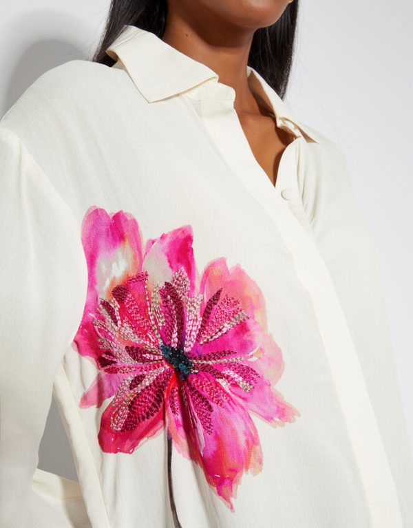 Monsoon Fleur Embroidered Flower Shirt Ivory - Image 4