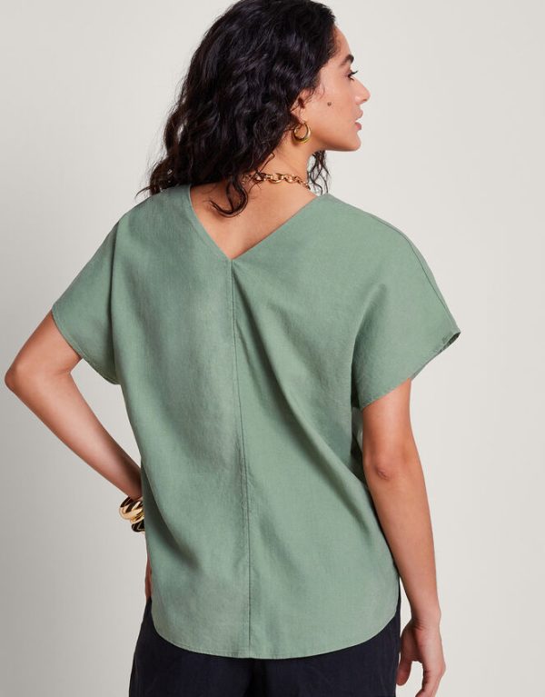 Monsoon Viola V-Neck Pintuck T-Shirt Green - Image 3