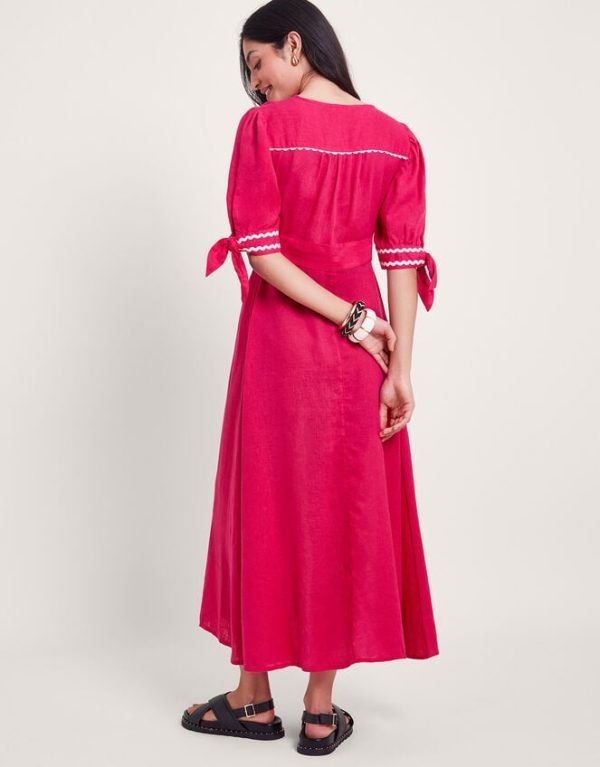 Monsoon Lita V-Neck Ric Rac Midi Dress Pink - Image 3