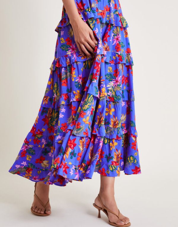 Monsoon Miley Floral Smocked Ruffle Maxi Dress Blue - Image 4