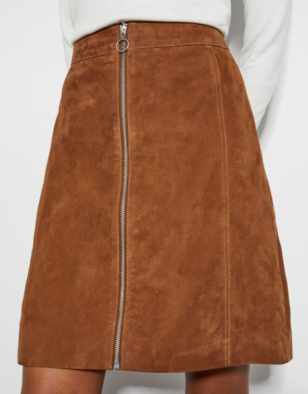 Monsoon Sienna Suede Zip Skirt Tan - Image 4