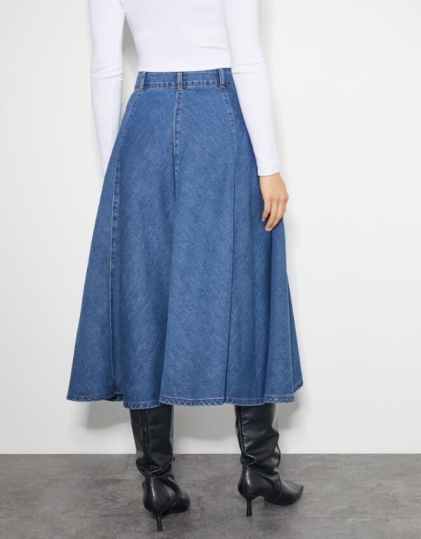 Monsoon Sara Denim A-Line Midi Skirt Blue - Image 4