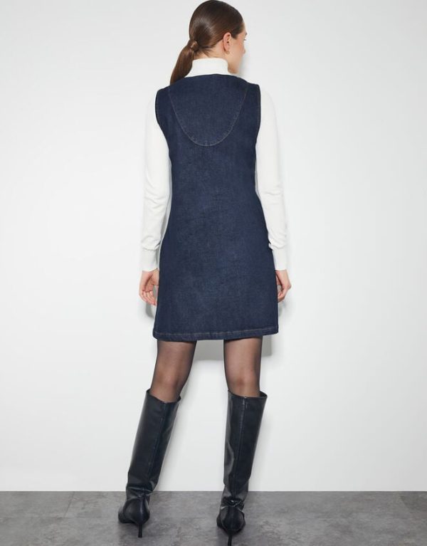 Monsoon Pia Denim Pinafore Mini Dress Blue - Image 4