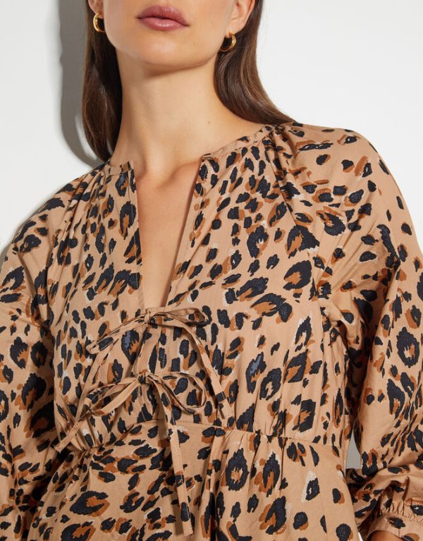 Monsoon Raife Leopard Print Tie Midi Dress Natural - Image 4