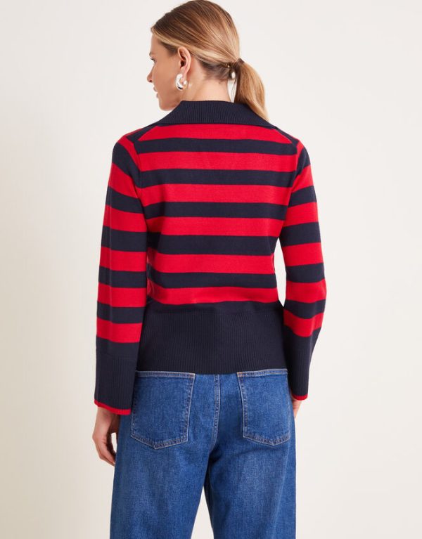 Monsoon Shay Stripe Collared Jumper Red - Image 4