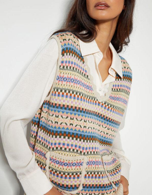 Monsoon Fawn Fair Isle Sweater Vest Natural - Image 4