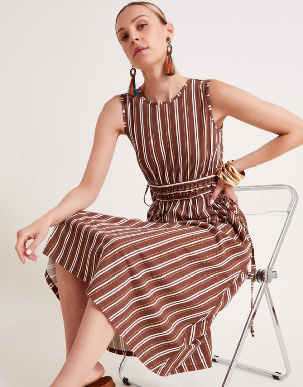 Monsoon Stripe Jersey Dress Brown - Image 4