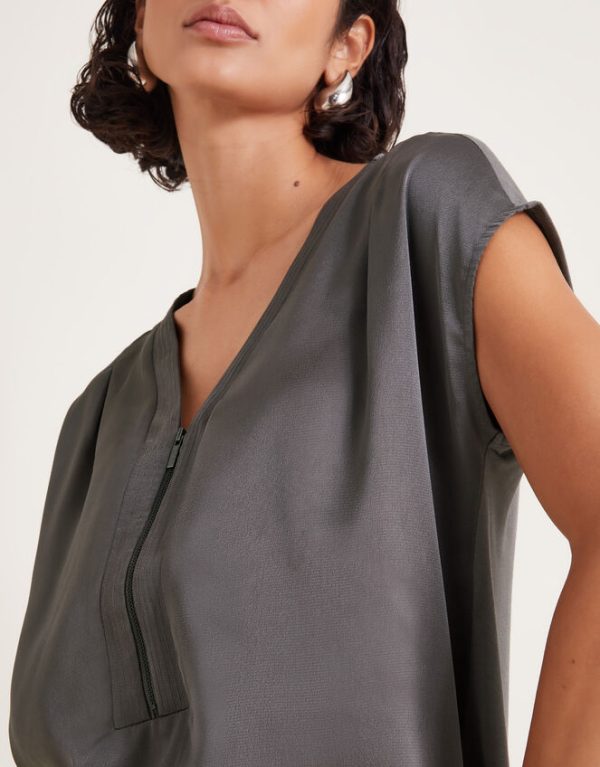 Monsoon Wilde Sleeveless Satin Top Grey - Image 4