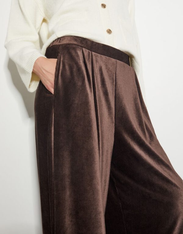 Monsoon Shay Rib Velour Wide Leg Trousers Brown - Image 4